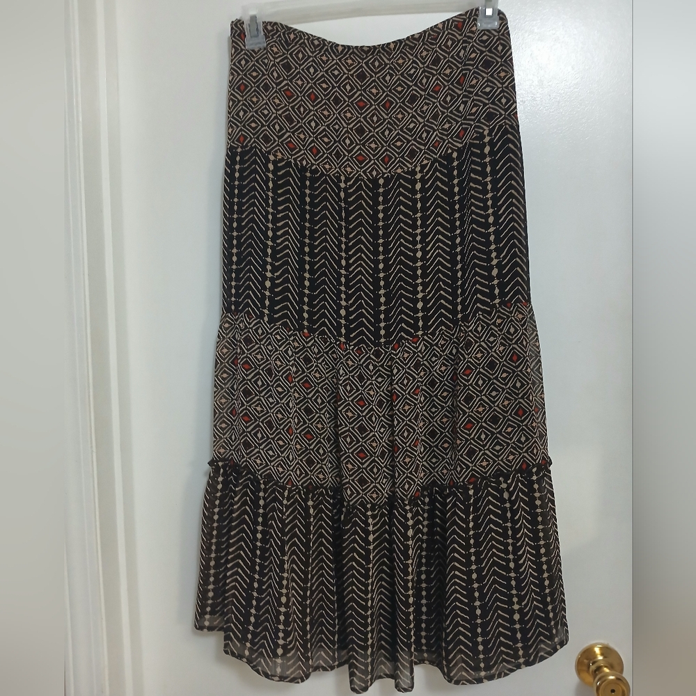 Sag Harbor Womens Midi Skirt 1X Brown Red Geometric Pattern